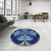 Round Patterned Blue Novelty Rug in a Office, pat190