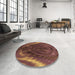 Round Patterned Chestnut Red Rug in a Office, pat191brn