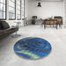 Round Patterned Blue Ivy Blue Rug in a Office, pat191lblu