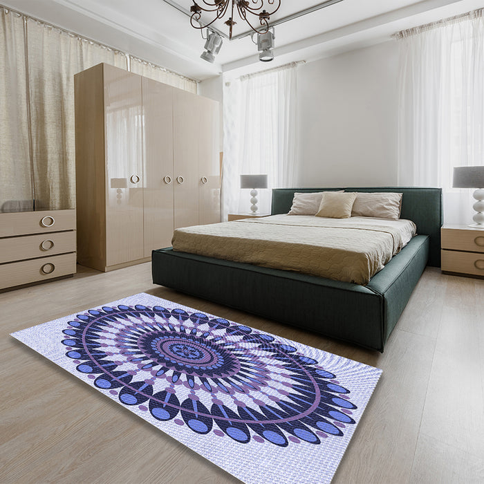 Patterned Deep Periwinkle Purple Rug in a Bedroom, pat1910blu