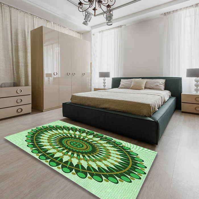 Patterned Pastel Green Rug in a Bedroom, pat1910grn