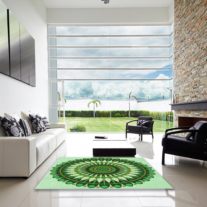 Square Patterned Pastel Green Rug in a Living Room, pat1910grn