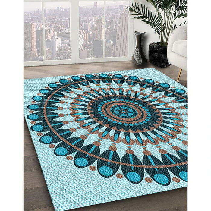 Patterned Blue Rug in Family Room, pat1910lblu