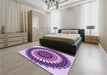 Round Machine Washable Transitional Dark Magenta Purple Rug in a Office, wshpat1910pur