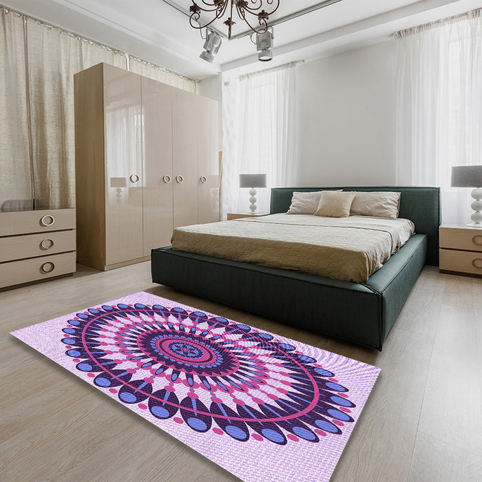 Round Machine Washable Transitional Dark Magenta Purple Rug in a Office, wshpat1910pur