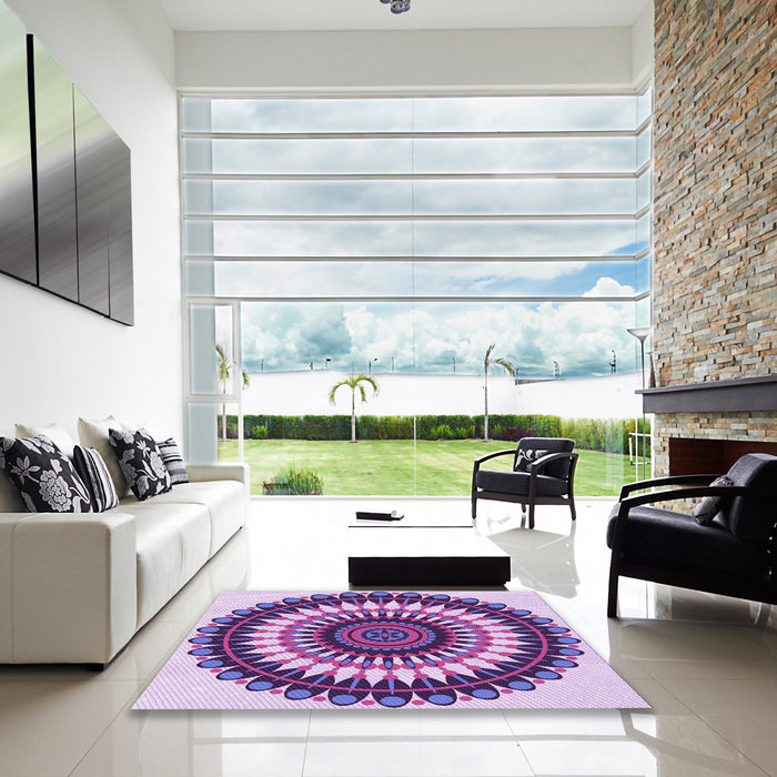 Square Patterned Dark Magenta Purple Rug in a Living Room, pat1910pur