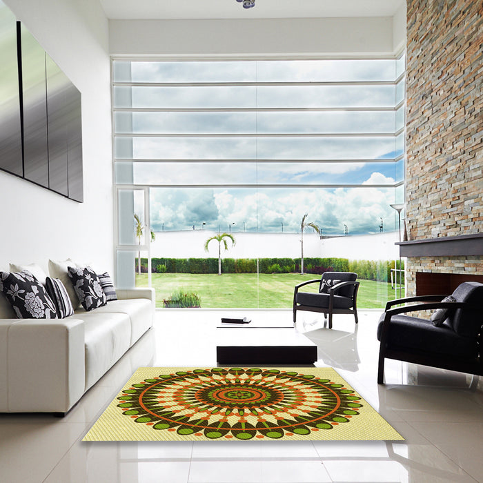 Square Patterned Dark Bronze Brown Rug in a Living Room, pat1910yw