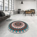 Round Patterned Light Steel Blue Novelty Rug in a Office, pat1910