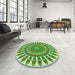 Round Patterned Dark Lime Green Rug in a Office, pat1911grn
