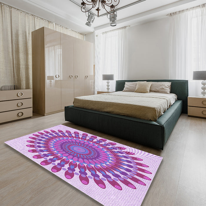 Round Machine Washable Transitional Crimson Purple Rug in a Office, wshpat1911pur