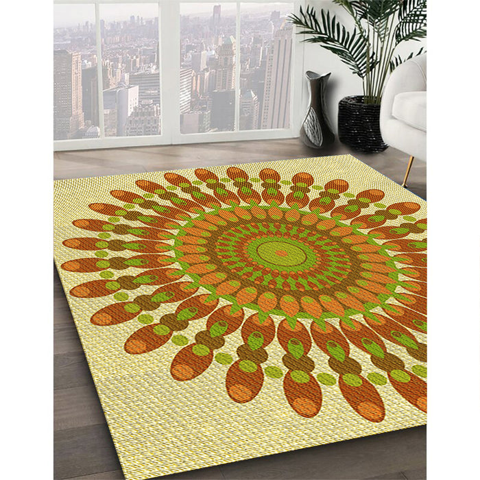 Patterned Chrome Gold Yellow Rug in Family Room, pat1911yw