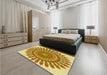 Patterned Chrome Gold Yellow Rug in a Bedroom, pat1911yw
