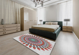 Patterned Cherry Red Novelty Rug in a Bedroom, pat1911