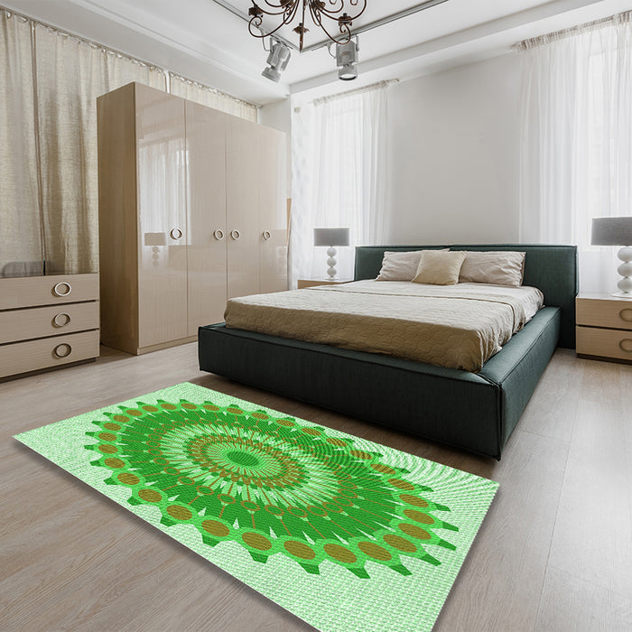 Round Machine Washable Transitional Jade Green Rug in a Office, wshpat1912grn