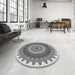 Round Patterned Platinum Silver Gray Rug in a Office, pat1912gry