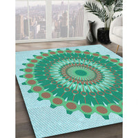 Patterned Dull-Sea Green Rug, pat1912lblu