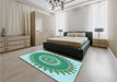Patterned Dull-Sea Green Rug in a Bedroom, pat1912lblu