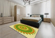 Round Machine Washable Transitional Green Rug in a Office, wshpat1912yw