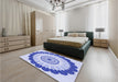 Round Machine Washable Transitional Blue Rug in a Office, wshpat1913blu