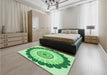 Round Machine Washable Transitional Jade Green Rug in a Office, wshpat1913grn