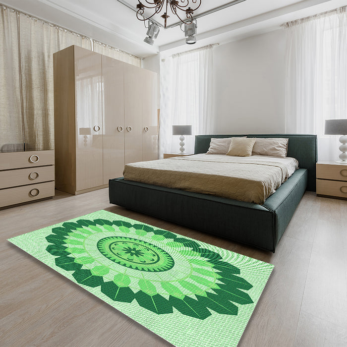 Round Machine Washable Transitional Jade Green Rug in a Office, wshpat1913grn