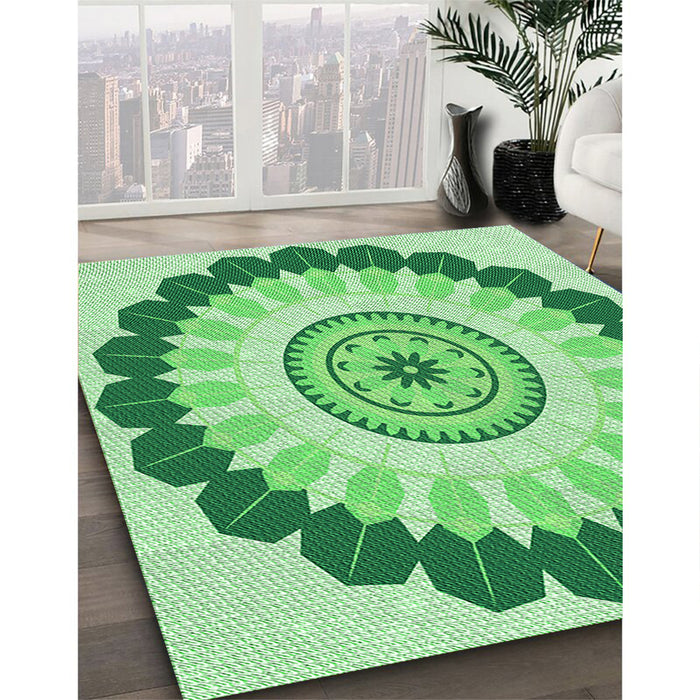 Patterned Jade Green Rug in Family Room, pat1913grn