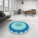 Round Patterned Blue Rug in a Office, pat1913lblu