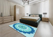 Round Machine Washable Transitional Blue Rug in a Office, wshpat1913lblu