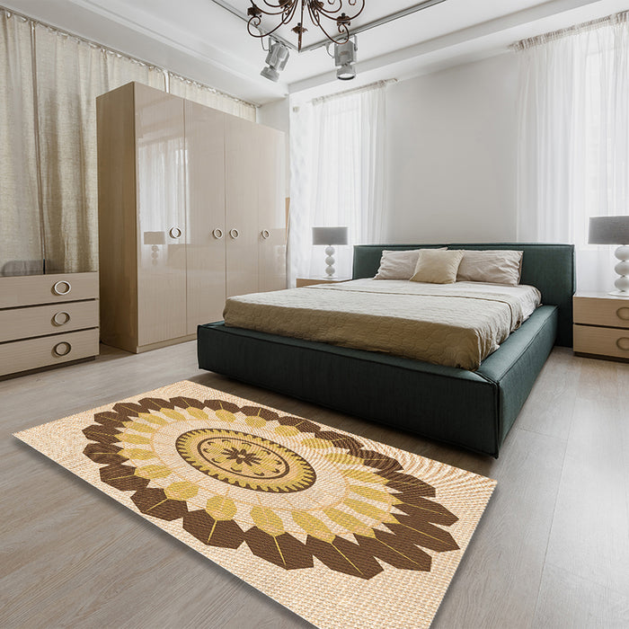 Patterned Brown Gold Rug in a Bedroom, pat1913org