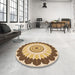 Round Patterned Brown Gold Rug in a Office, pat1913org