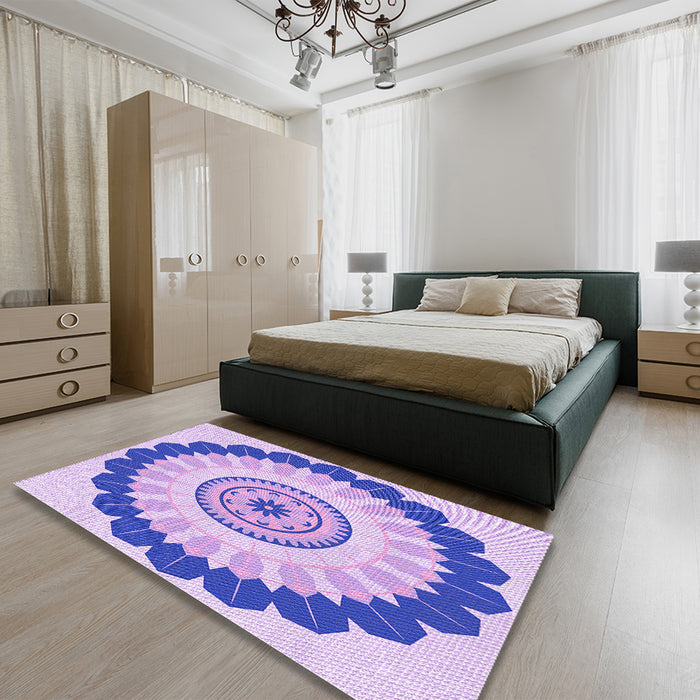Patterned Blossom Pink Rug in a Bedroom, pat1913pur