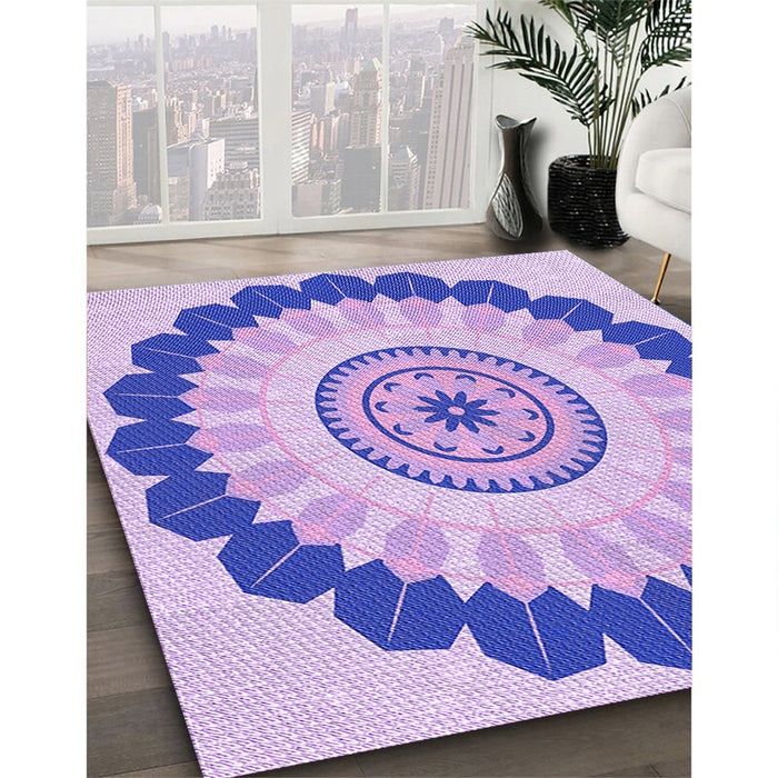 Patterned Blossom Pink Rug in Family Room, pat1913pur