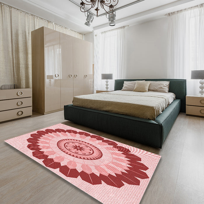 Patterned Red Rug in a Bedroom, pat1913rd