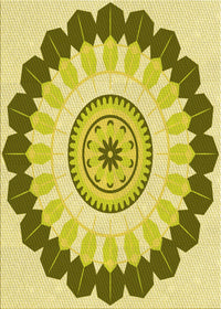 Machine Washable Transitional Dark Yellow Green Rug, wshpat1913yw