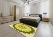 Round Machine Washable Transitional Dark Yellow Green Rug in a Office, wshpat1913yw