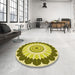 Round Patterned Dark Yellow Green Rug in a Office, pat1913yw