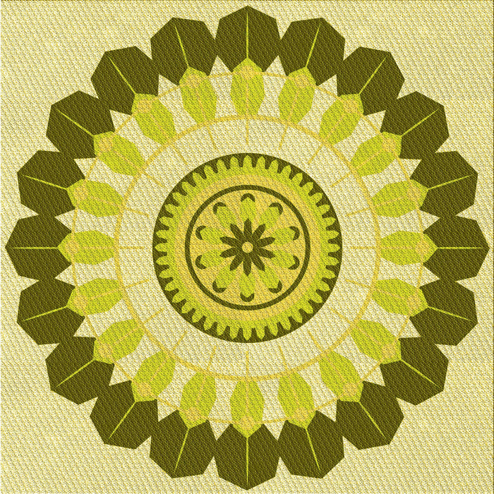 Round Patterned Dark Yellow Green Rug, pat1913yw