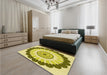 Patterned Dark Yellow Green Rug in a Bedroom, pat1913yw