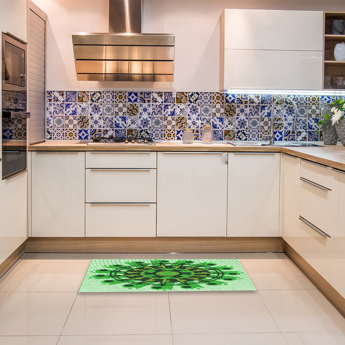 Patterned Forest Green Rug in a Kitchen, pat1914grn