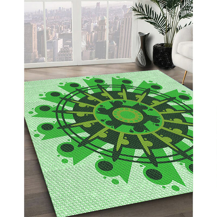 Patterned Forest Green Rug in Family Room, pat1914grn