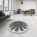 Round Patterned Platinum Silver Gray Rug in a Office, pat1914gry