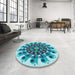 Round Patterned Glacial Blue Ice Blue Rug in a Office, pat1914lblu