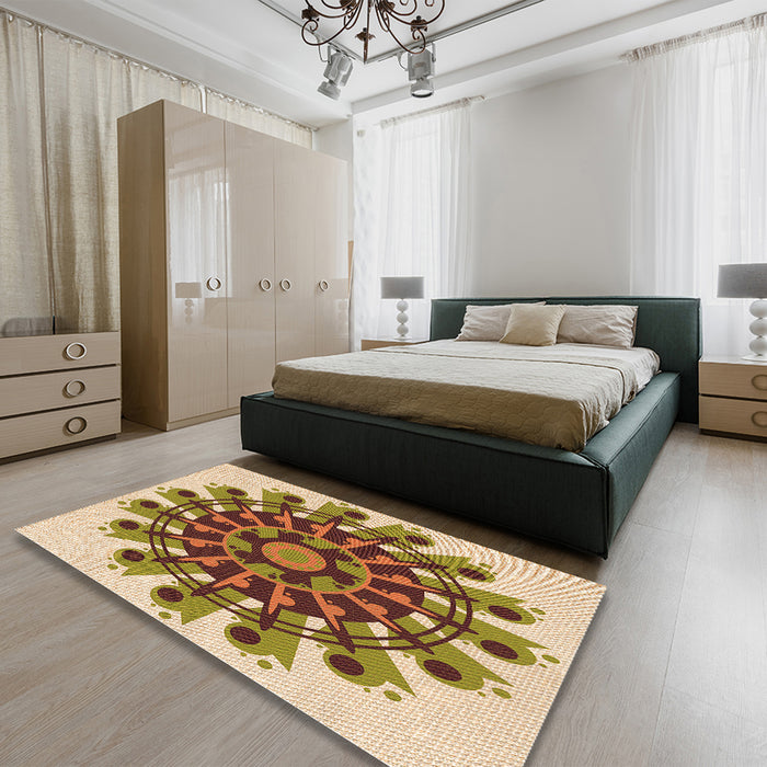 Patterned Mahogany Brown Rug in a Bedroom, pat1914org