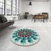 Round Machine Washable Transitional Grape Purple Rug in a Office, wshpat1914