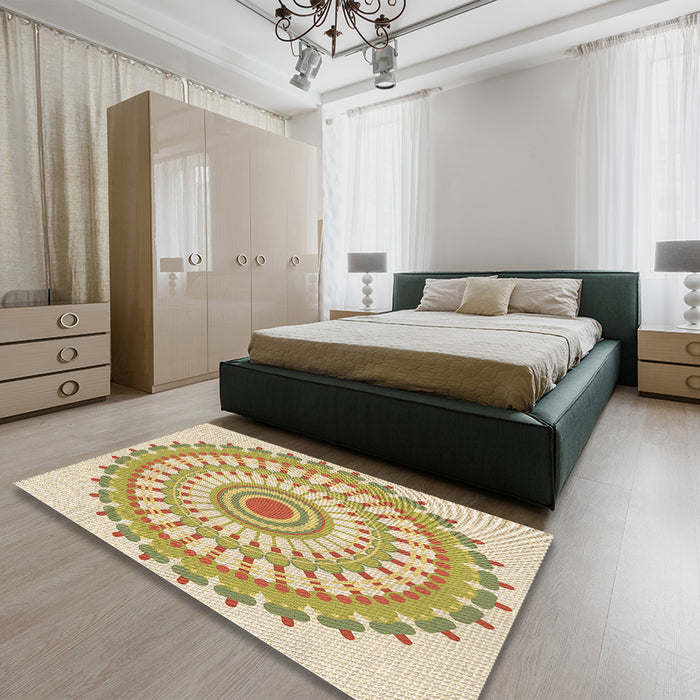 Patterned Cinnamon Brown Rug in a Bedroom, pat1915brn