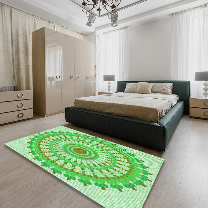 Patterned Green Rug in a Bedroom, pat1915grn