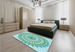 Patterned Seafoam Green Rug in a Bedroom, pat1915lblu