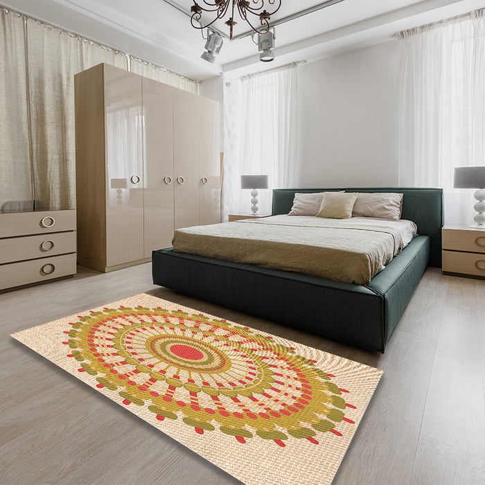 Round Machine Washable Transitional Orange Rug in a Office, wshpat1915org