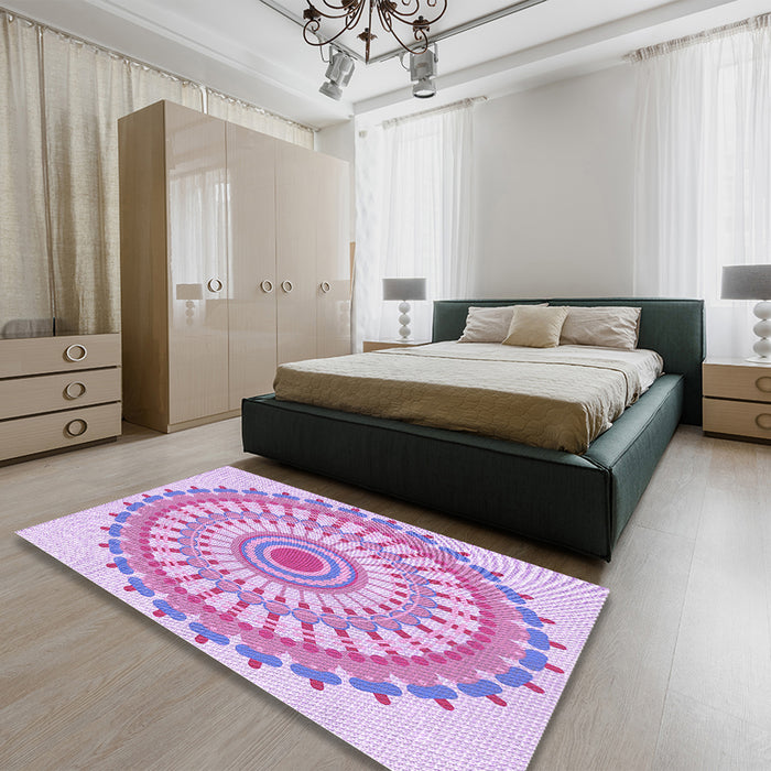 Round Machine Washable Transitional Blossom Pink Rug in a Office, wshpat1915pur