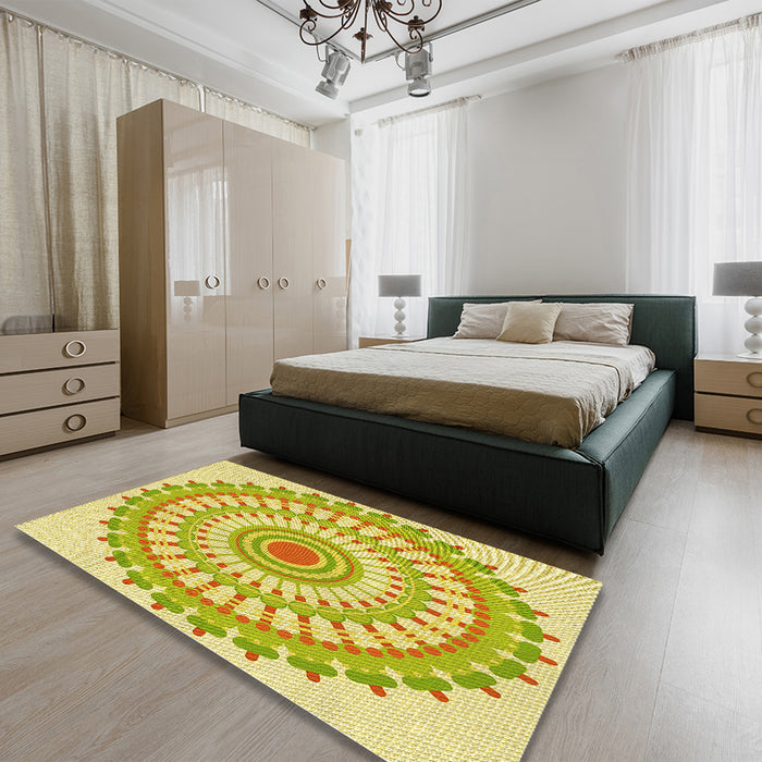 Round Machine Washable Transitional Caramel Brown Rug in a Office, wshpat1915yw